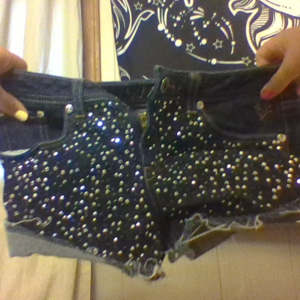 Bedazzled denim shorts